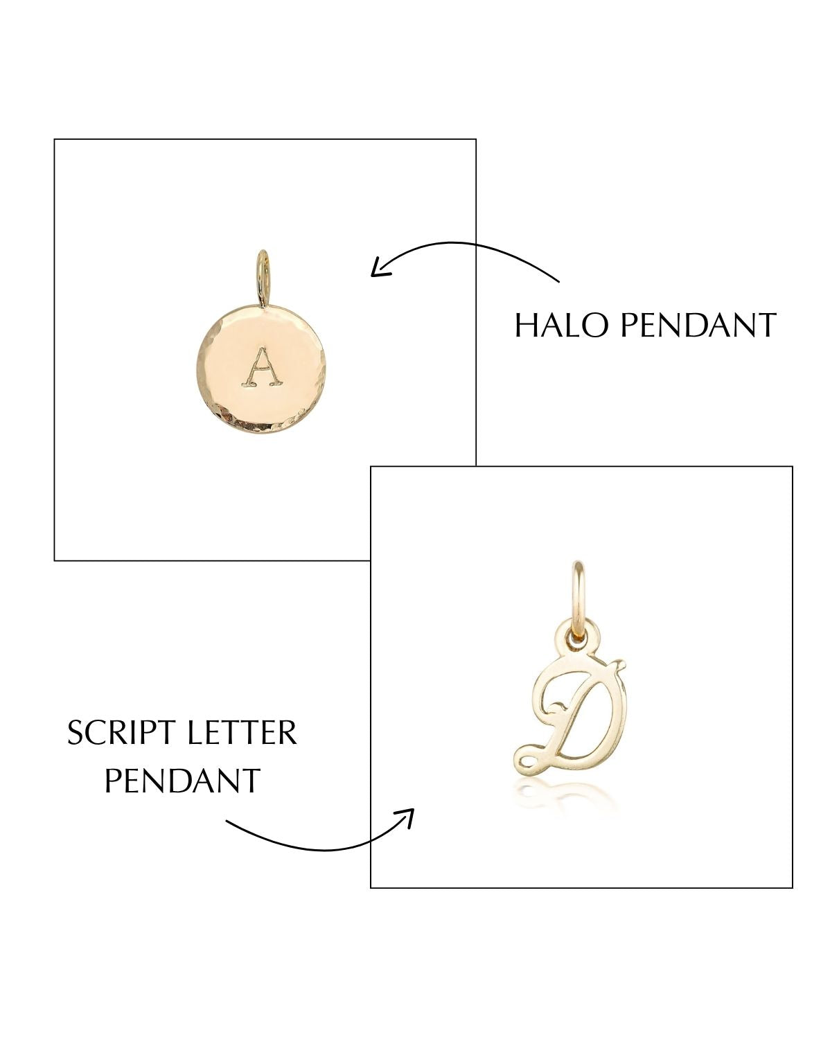 Halo &amp; Script Letter Pendants Set